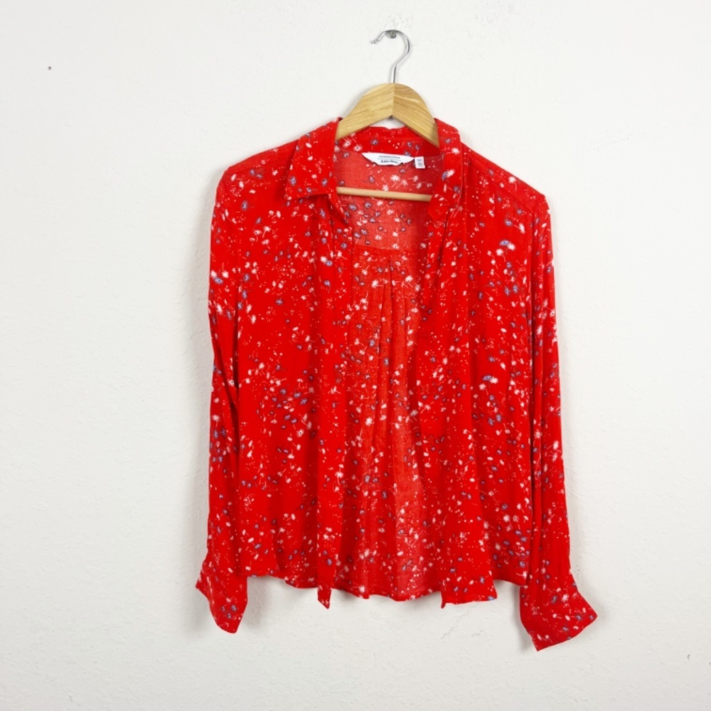 & Other Stories Red Long Sleeve Floral Button Up Shirt Size 8